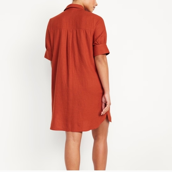 NWT OLD NAVY Linen-Blend Shirt Dress Color: Bronzed Amber, Size 2x - Picture 4 of 14